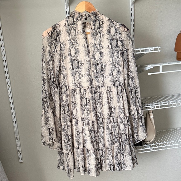 Altar'd State Neutral Snakeskin-Style Ruffled Dress - Picture 3 of 3